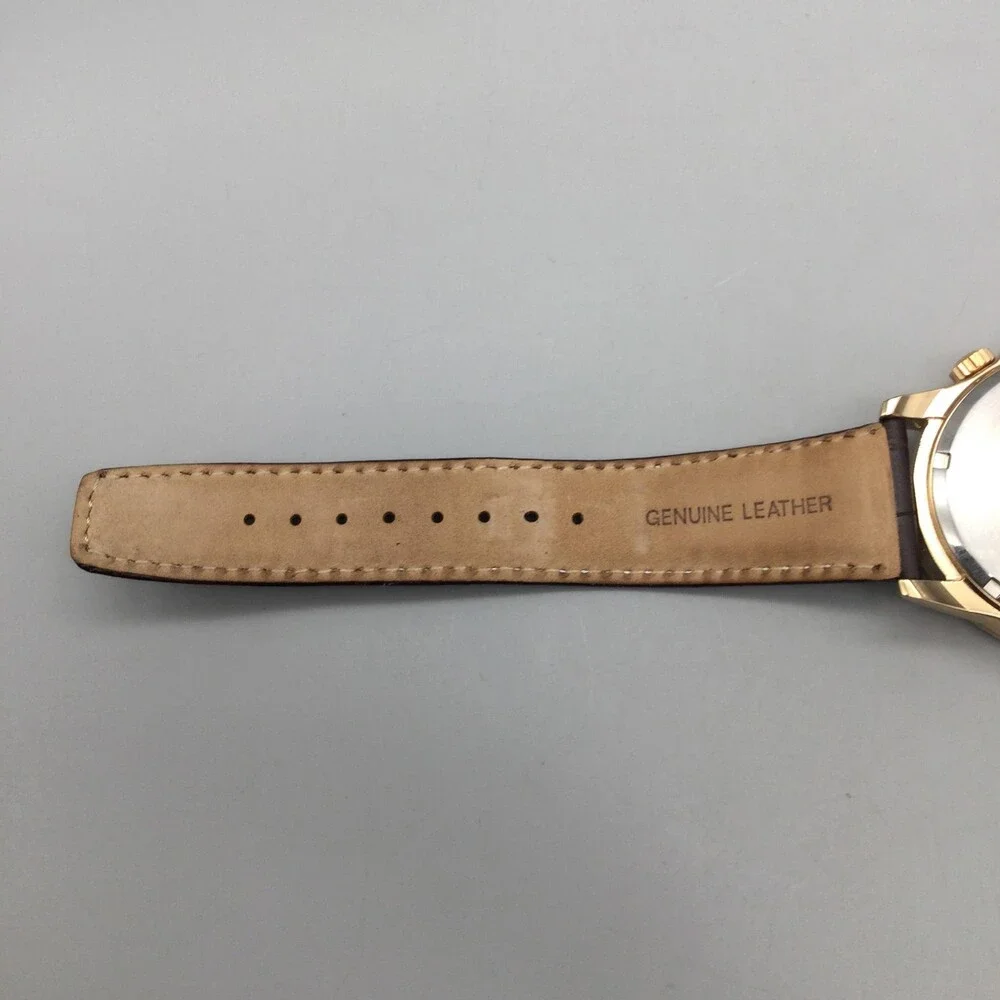 Citizen Eco-Drive Mens Watch 44mm Black Dial Gold Tone Brown Leather World Time